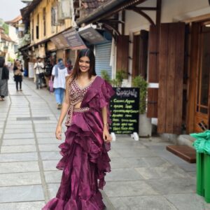 Royal Wine Ruffle Dhoti Set