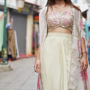 Elegant White Shrug Dhoti Set