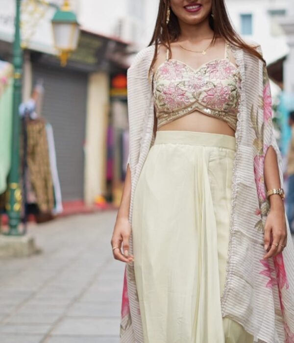 Elegant White Shrug Dhoti Set