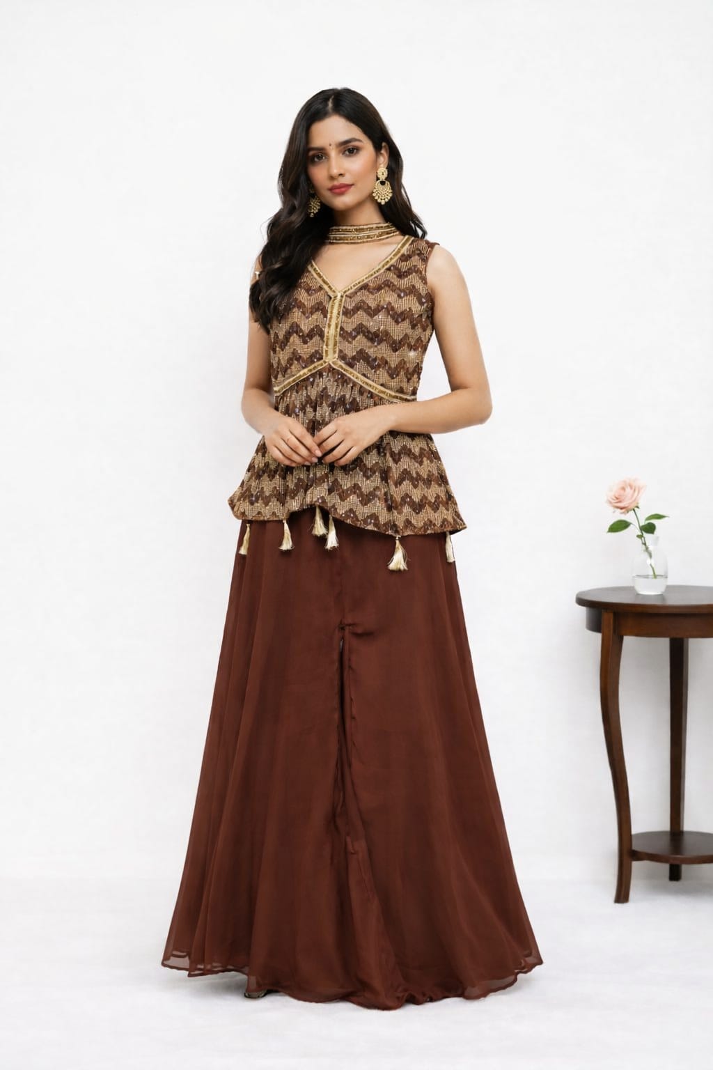 Earthy Elegance Peplum Palazzo Set