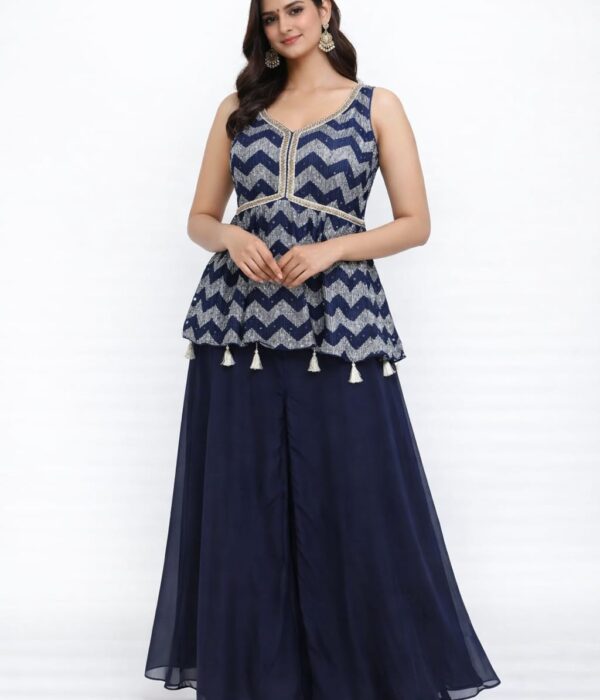Midnight Blue Peplum Plazzo Set