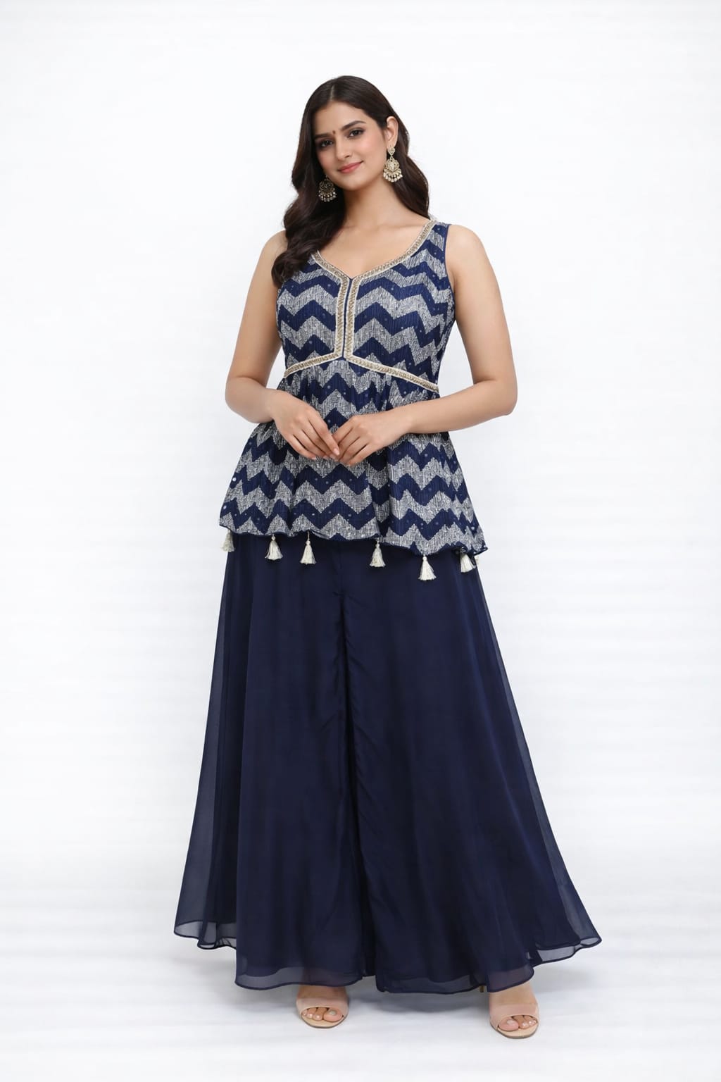 Midnight Blue Peplum Plazzo Set