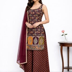 Elegant Maroon Silk Palazzo Set