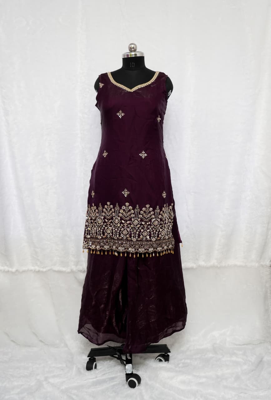 Elegant Wine Plazzo Set - Image 4