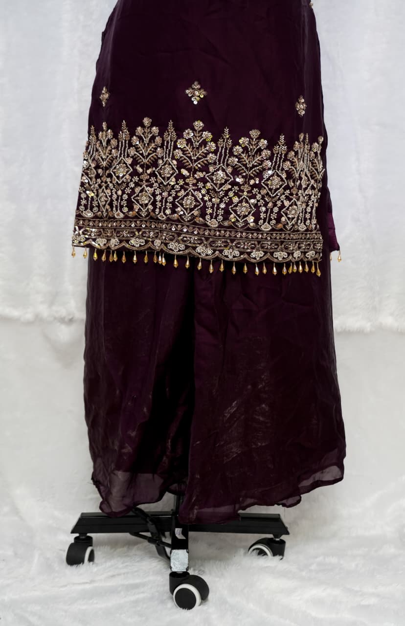 Elegant Wine Plazzo Set - Image 3