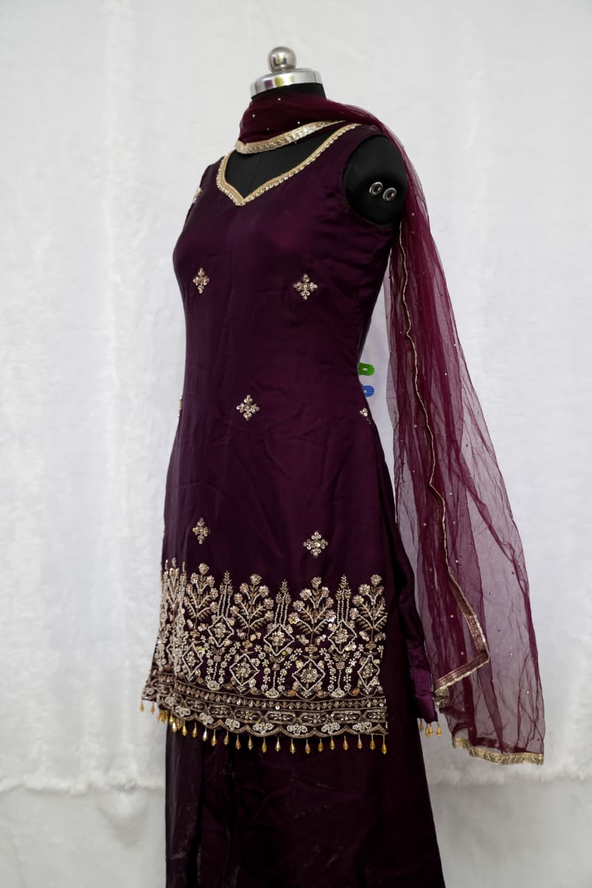 Elegant Wine Plazzo Set - Image 2