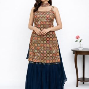 Dark blue sharara set