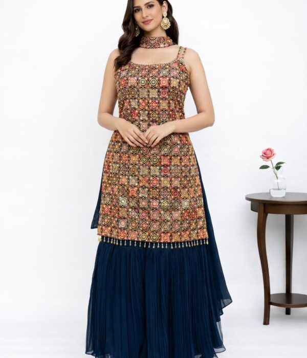 Dark blue sharara set