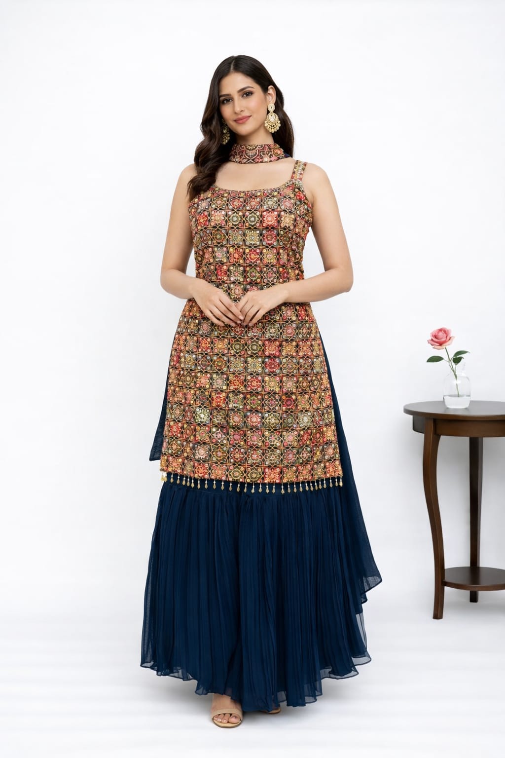 Dark blue sharara set
