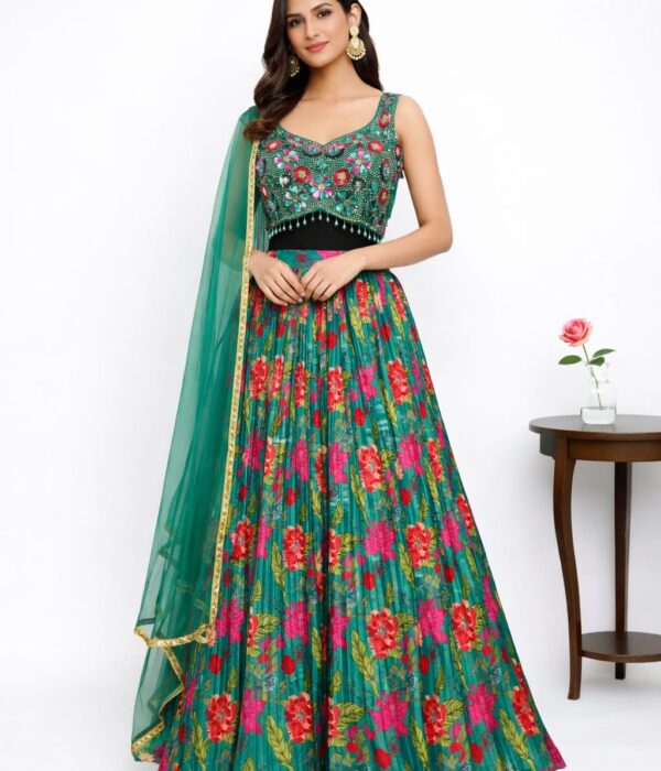 Emerald green lehanga set