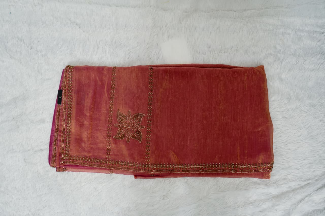 Designer Rust Orange Saree with Blouse