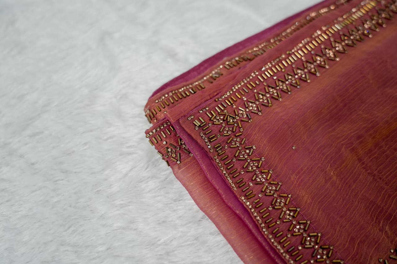 Designer Rust Orange Saree with Blouse - Image 2