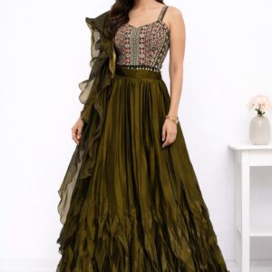 Metallic Olive Designer Lehenga