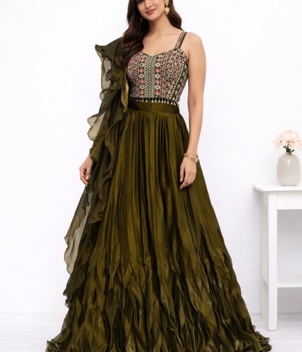 Metallic Olive Designer Lehenga