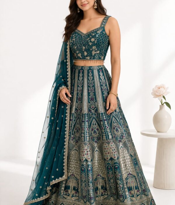 Royal Teal  Pure Silk Lehenga